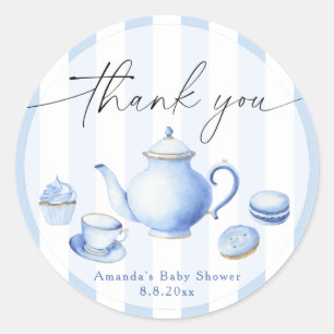 Blue Tea Party Baby Shower Thank you Classic Round Sticker