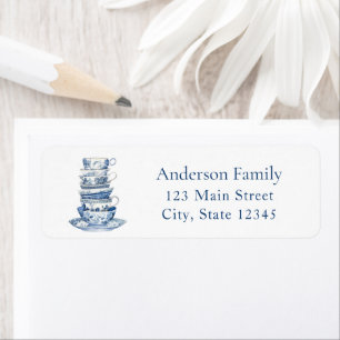 Blue Tea Party Return Address Label