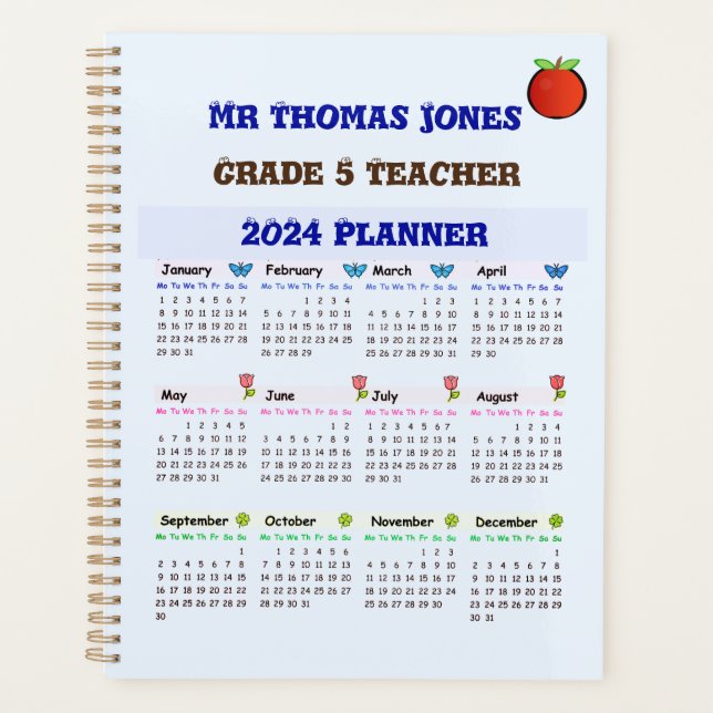 Blue Teacher Calendar Planner (Front)