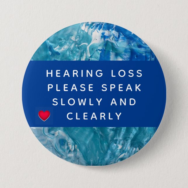 Blue Teal Abstract Heart Hearing Loss 3 Inch Round Button (Front)