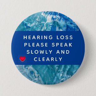 Blue Teal Abstract Heart Hearing Loss 3 Inch Round Button