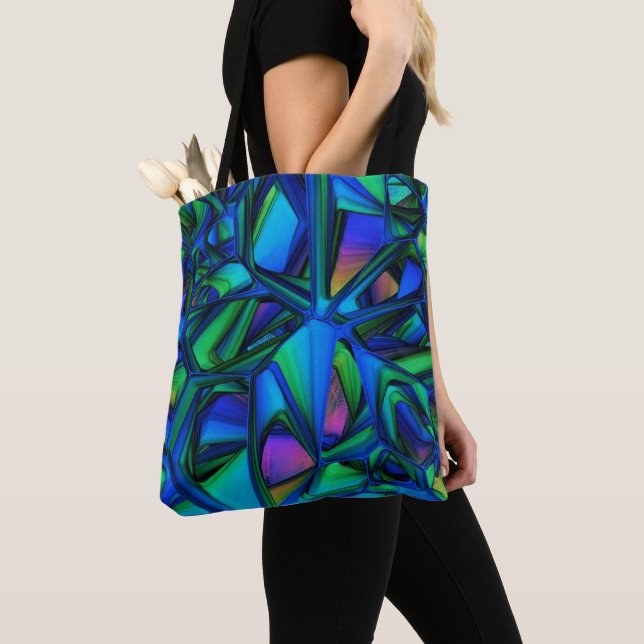 Blue & Teal Abstract Pattern Tote Bag (Close Up)