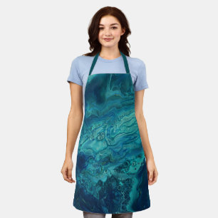 Blue Teal Acrylic Pouring Abstract Fluid Art  Apron