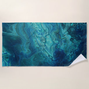 Blue Teal Acrylic Pouring Abstract Fluid Art Beach Towel