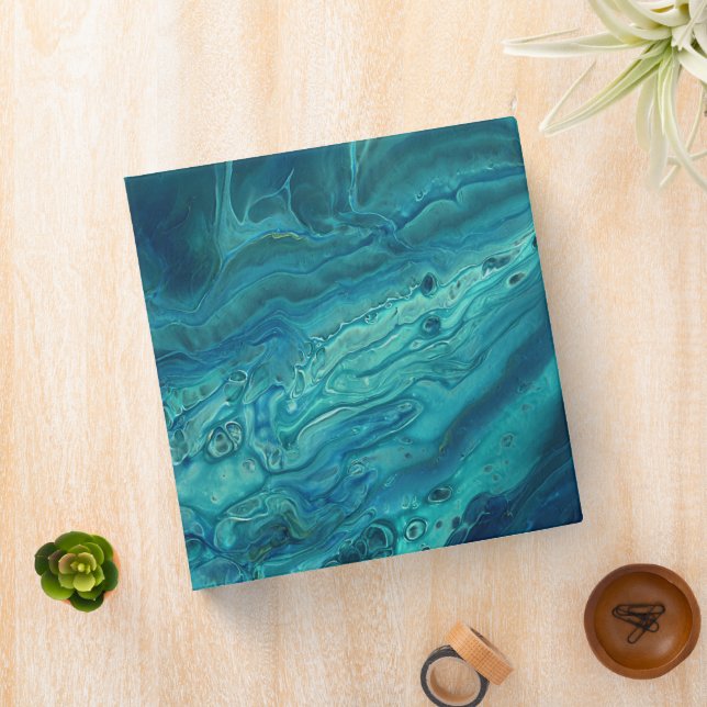 Blue Teal Acrylic Pouring Abstract Fluid Art   Binder (In Situ)