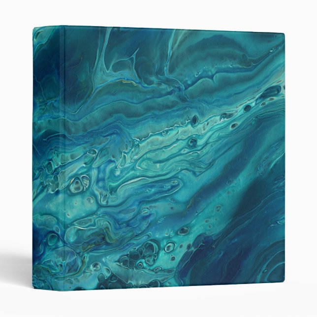 Blue Teal Acrylic Pouring Abstract Fluid Art  Binder (Front/Spine)