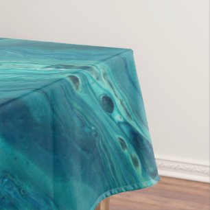 Blue Teal Acrylic Pouring Abstract Fluid Art Tablecloth