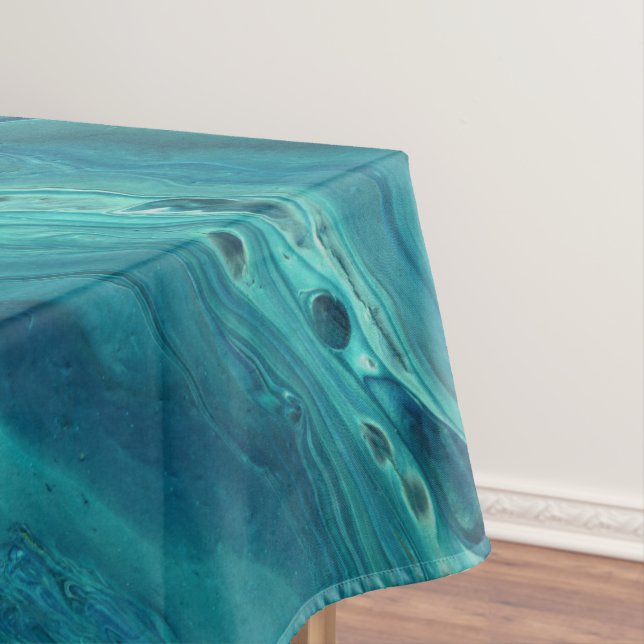 Blue Teal Acrylic Pouring Abstract Fluid Art   Tablecloth (In Situ)