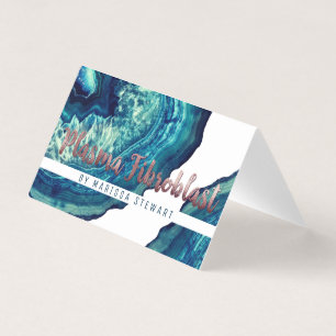 Blue Teal Agate Geode Rose Gold Plasma Fibroblast Business Card