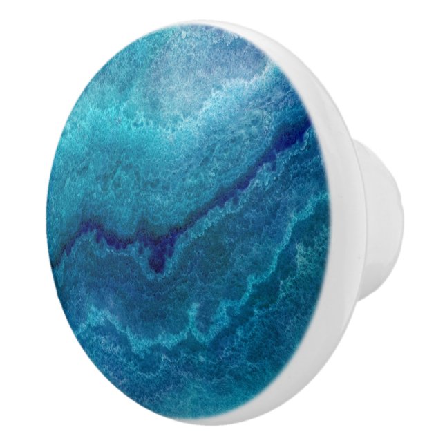 Blue Teal Agate Texture Ceramic Knob (Right)