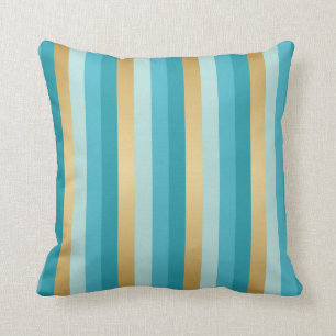 Blue, Teal and Gold Stripes Throw Pillow