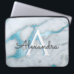 Blue Teal and White Marble Monogrammed Laptop Sleeve<br><div class="desc">Blue Teal and White Marble Modern and Elegant Monogram Laptop Case. This case can be customized to include your initial and first name. If you would like matching items then please contact the designer.</div>