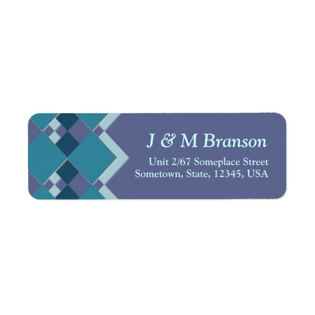 Blue Teal Aqua Diamond Tiles Address Label (Front)
