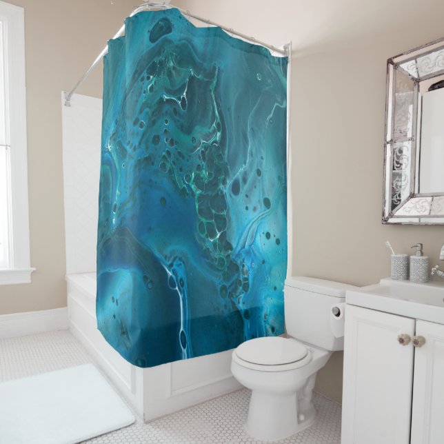 Blue Teal Aquamarine Marble Acrylic Abstraction (In Situ)