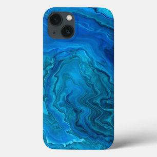 Blue Teal Aquamarine Marble Acrylic Abstraction  iPhone 13 Case