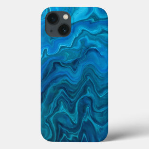 Blue Teal Aquamarine Marble Acrylic Abstraction   iPhone 13 Case