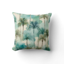 Blue Teal Beige Palm Trees Tropical Hawaiian 