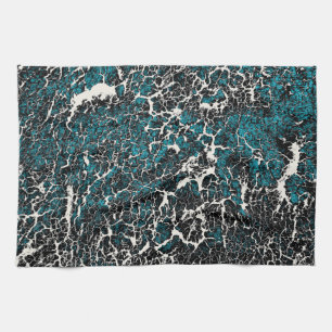 Blue Teal Black White Abstract Pattern Kitchen Towel