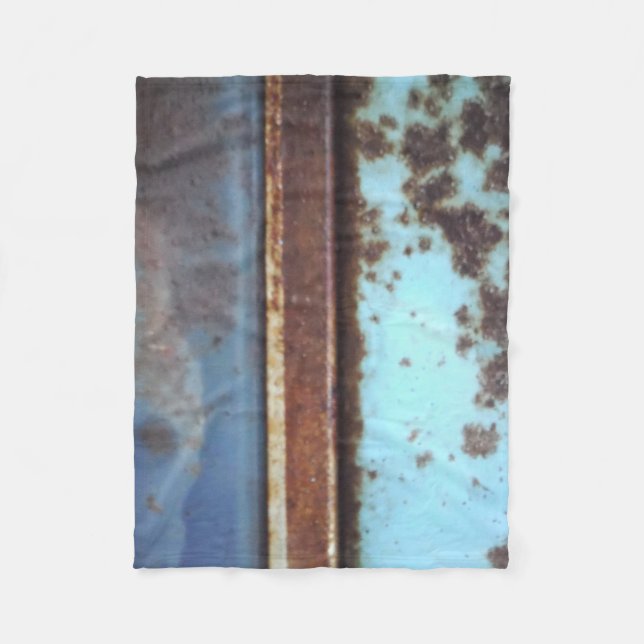 Blue teal brown custom antique car, rusted metal fleece blanket (Front)