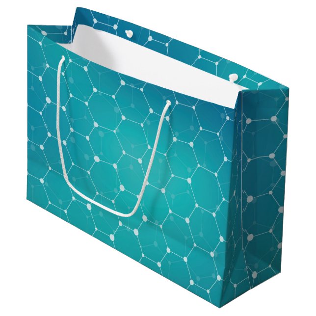 Blue Teal DNA Pattern Large Gift Bag (Front Angled)