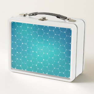 Blue Teal DNA Pattern Metal Lunch Box