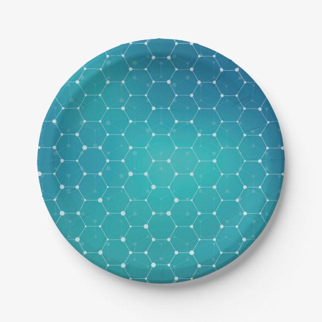 Blue Teal DNA Pattern Paper Plate (Front)
