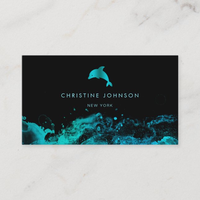 blue teal dolphin logo design business card (Front)