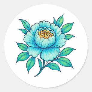 Blue Teal Floral Sticker Elegant Botanical