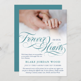 Blue Teal Forever In Our Hearts Baby Memorial Announcement