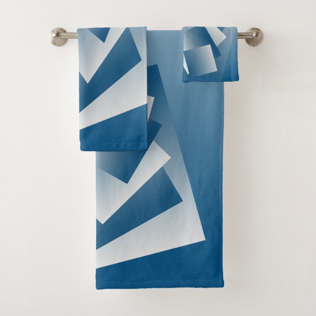 Blue Teal geometry Bath Towel Set (Insitu)