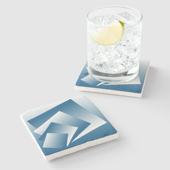 Blue Teal geometry Stone Coaster (Side)