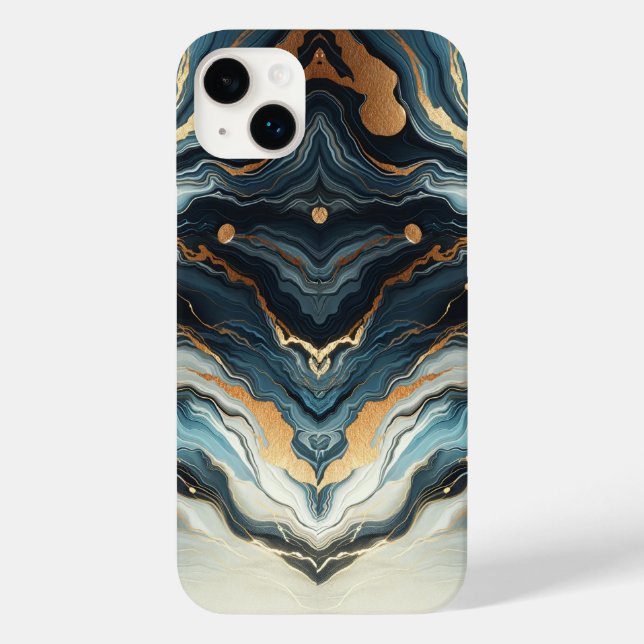 Blue Teal Gold Agate Modern Glam Elegant Beachy Case-Mate iPhone Case (Back)