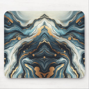 Blue Teal Gold Agate Modern Glam Elegant Beachy Mouse Pad