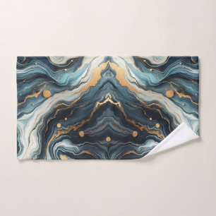 Blue Teal Gold Agate Modern Glam Elegant Wedding Bath Towel Set