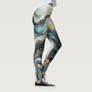 Blue Teal Gold Agate Modern Glam Elegant Wedding Leggings