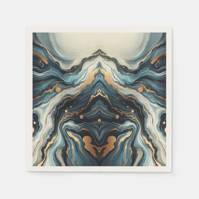 Blue Teal Gold Agate Modern Glam Elegant Wedding Napkin (Front)