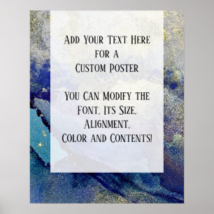 Blue, Teal & Gold Marbled Alcohol Ink DIY Poster