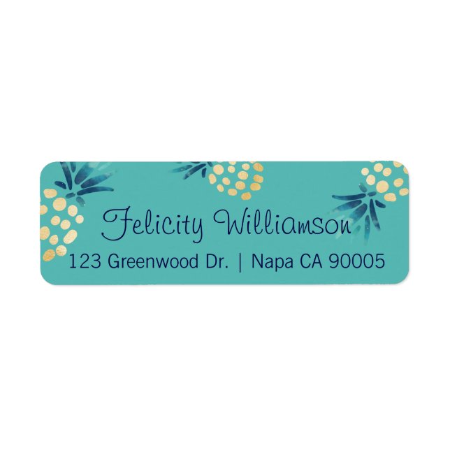 Blue, Teal & Gold Tropical Pineapple Fruit Pattern (Front)