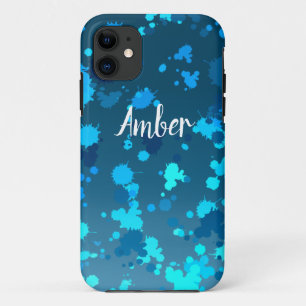 Blue Teal Gradient Paint Splash Personalized iPhone 11 Case