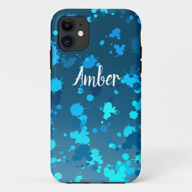 Blue Teal Gradient Paint Splash Personalized Case-Mate iPhone Case (Back)