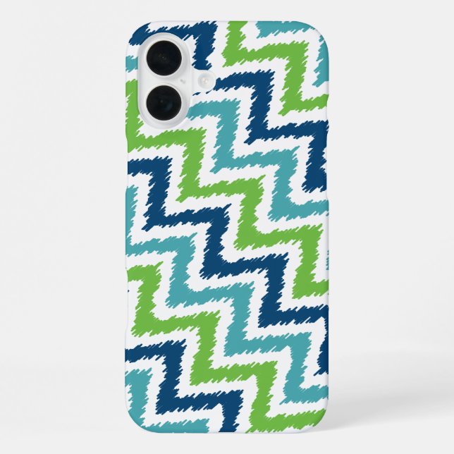 Blue Teal Green Diagonal Zigzag Ikat Pattern iPhone Case (Back)