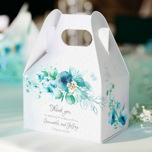 Blue teal green flowers floral wedding favor box