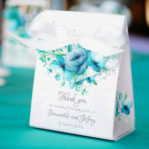 Blue teal green flowers floral wedding favor box