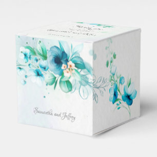 Blue teal green flowers floral wedding favor box