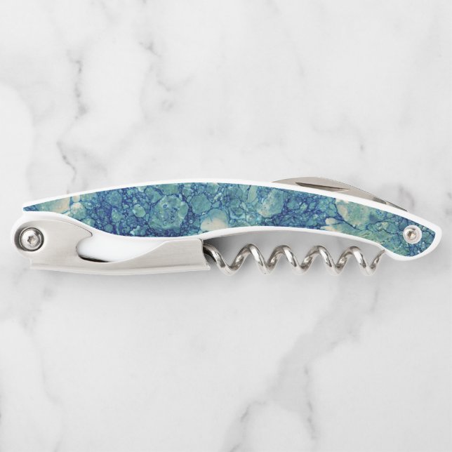 Blue Teal Green Marble Texture Corkscrew (Front)