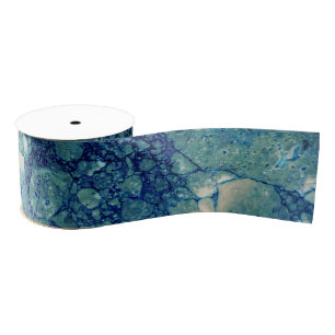Blue Teal Green Marble Texture Grosgrain Ribbon