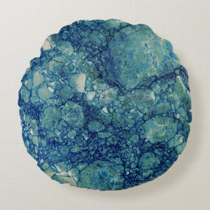 Blue Teal Green Marble Texture Round Pillow