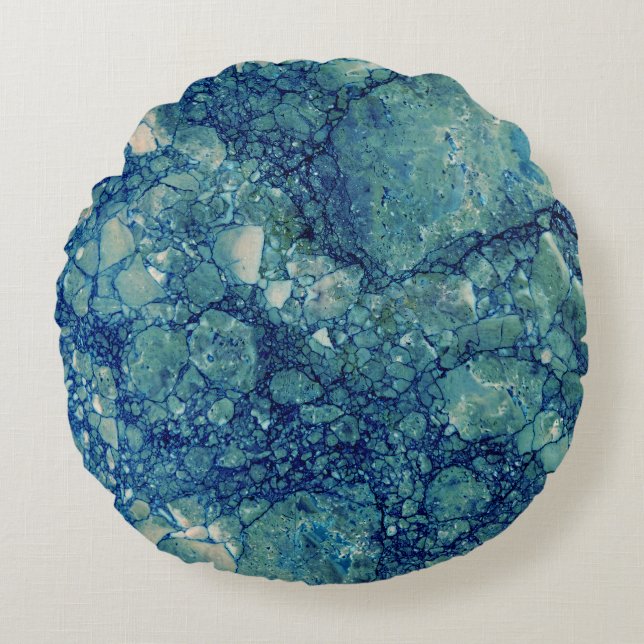 Blue Teal Green Marble Texture Round Pillow (Front)