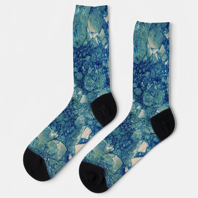Blue Teal Green Marble Texture Socks (Left)