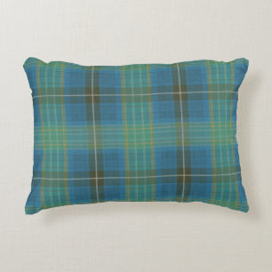 Blue Teal Green Plaid Tartan Pattern Accent Pillow